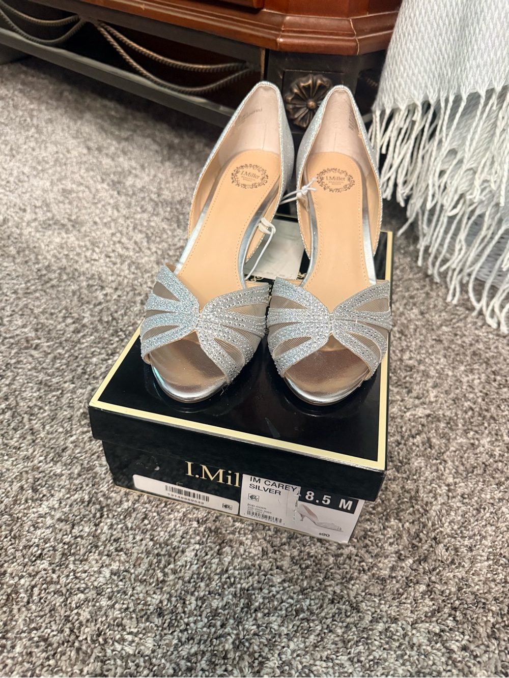 Silver Glitter Open-Toe Heels for Women